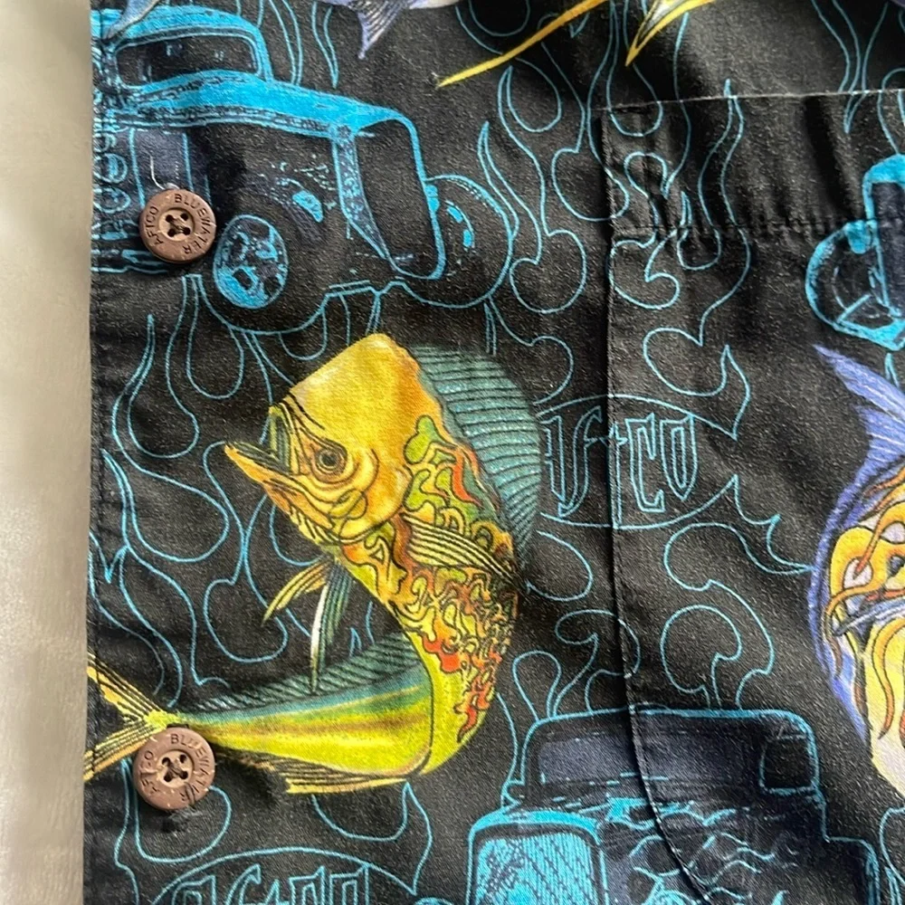 Vintage Bluewater AFTCO Sword Fish Hot Rod Hawaiian Short Sleeve Shirt 2XL - Picture 8 of 8